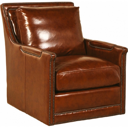 Prescott Swivel Accent Chair in Saddle Brown Top Grain Leather